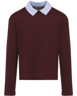 Jil Sander Contrast Collar Knit Polo Shirt - Red