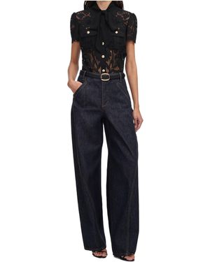 Self-Portrait Lace Tie Neck Top - Blue