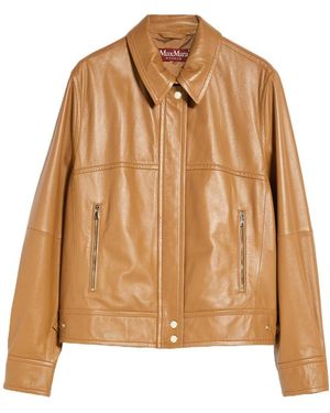 Max Mara Shirt Collar Leather Jacket - Brown