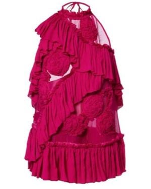 Dries Van Noten Floral-Appliqué Ruffled Top - Pink