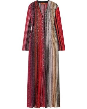 Missoni Sequin-Embellished Striped Metallic Crochet-Knit Cardigan - Red