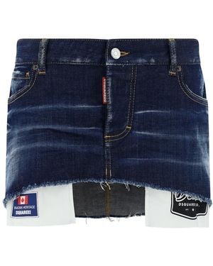 DSquared² Frayed Hem Mini Denim Skirt - Blue