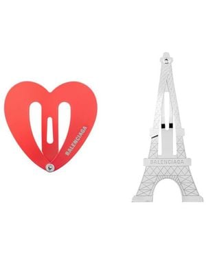 Balenciaga Set Of Two Bazaar Paris Heart Snap Hair Clips - Red
