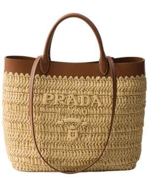 Prada Small Crochet And Leather Tote Bag - Metallic