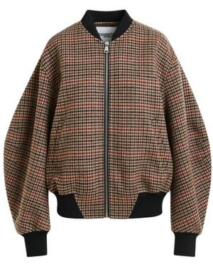 Essentiel Antwerp And Checked Wool Bomber Jacket - Brown