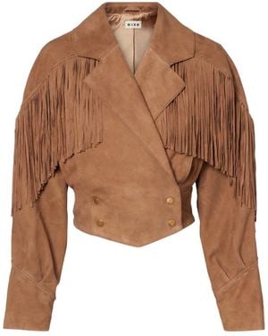 RIXO London Fishtail Embellished Leather Jacket - Brown