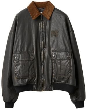 Miu Miu Coated Cotton Poplin Bomber Jacket - Black