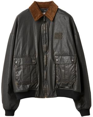 Miu Miu Coated Cotton Poplin Bomber Jacket - Black