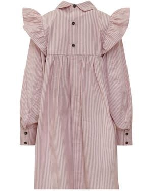 Ganni Long Sleeved Striped Mini Shirt Dress - Purple