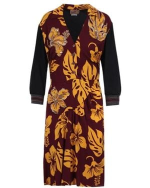 Prada Floral-Print Gathered-Panel Midi Dress - Orange