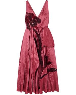 Erdem Appliqué Ruffle Dress - Red