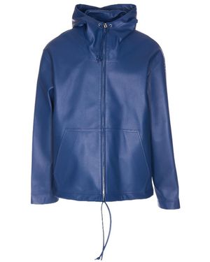 Bottega Veneta Zip Hooded Leather Jacket - Blue