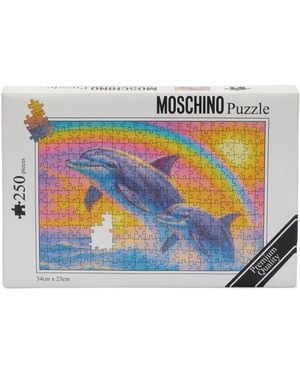 Moschino Puzzle-Print Leather Shoulder Bag - Blue