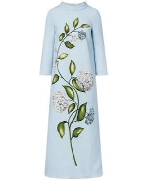 Oscar de la Renta Porcelain Flower Wool-Blend Kaftan - Blue