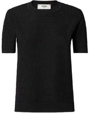 Fendi Ff Jacquard Short Sleeved Jumper - Black