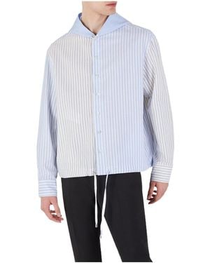 Emporio Armani Striped Spliced Hooded Shirt - Blue
