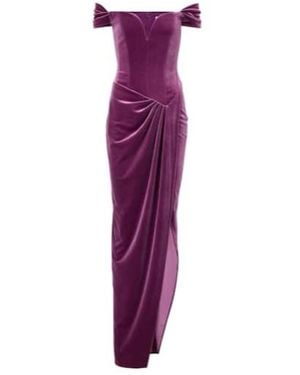 Alex Perry Asymmetric Velvet Bustier Gown - Purple