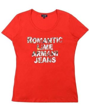 Armani Jeans Round-Necked Logo T-Shirt - Red