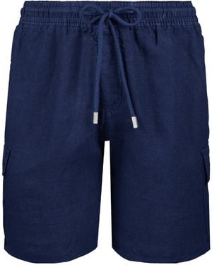 Vilebrequin Logo-Patch Linen Shorts - Blue
