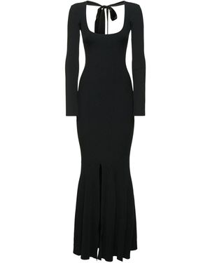 David Koma Open Back Satin Bow Detail Rib Knit Gown - Black