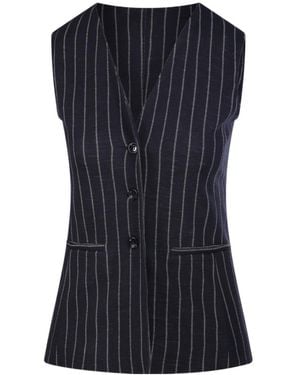 Max Mara Riccio Striped Button-Up Vest - Black