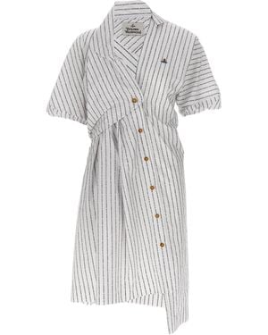 Vivienne Westwood Natalia Orb Embroidered Striped Dress - White