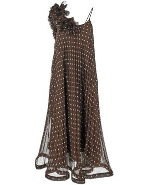 P.A.R.O.S.H. Ruffled Polka-Dot Midi Dress - Brown