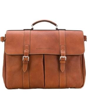 Brunello Cucinelli Classic Logo Printed Briefcase - Brown