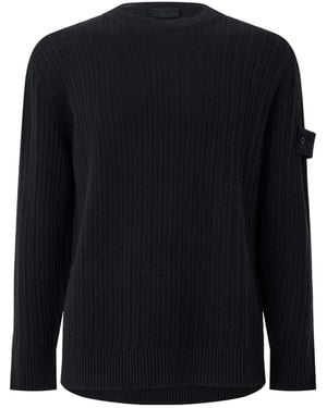 Stone Island Vertical Rib Crew Neck Knit Sweater - Black