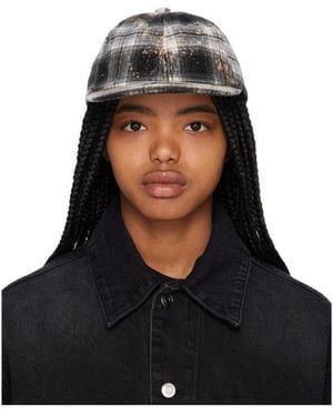 we11done Bleach-Wash Checkered Cap - Black