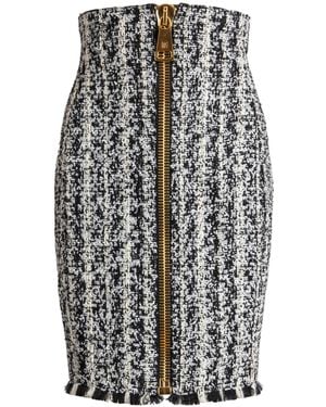 Balmain Zipped Two-Tone Tweed Skirt - Multicolor