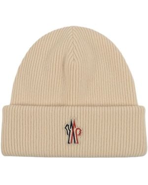 Moncler Grenoble Ribbed Logo-Patch Beanie Hat - Natural
