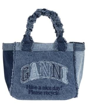 Ganni Frayed Panelled Tote Bag - Blue