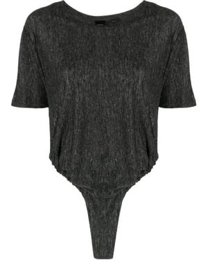 Pinko High-Cut Linen Bodysuit - Black