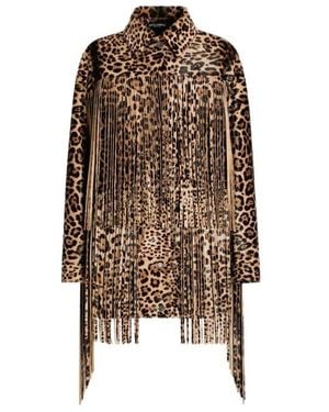 Dolce & Gabbana Leopard-Print Fringe Coat - Brown