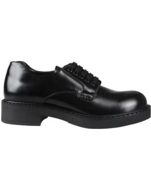 Prada Brushed Leather Derby Shoes - Black