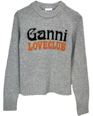 Ganni Logo-Intarsia Jumper - Grey