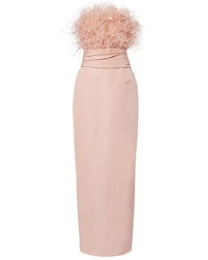 Oscar de la Renta Feather-Trimmed Silk Faille Bustier Gown - Pink