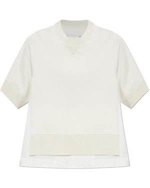 Sacai Layered Knitted Paneled Top - White