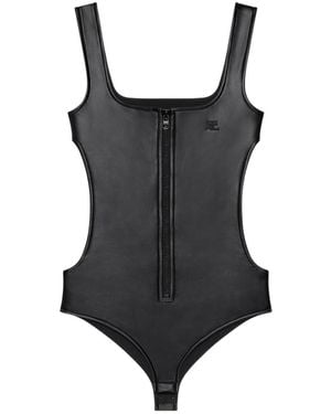 Courreges Leather Effect Cut-Out Bodysuit - Black