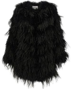 Yves Salomon Feather Caban Coat - Black