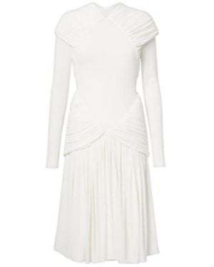 Ferragamo Ruched Crepe Jersey Midi Dress - White