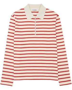 Jil Sander Striped Long-Sleeve Polo Shirt - Red