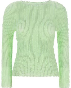 Issey Miyake Boat Neck Pleated Sweater - Green