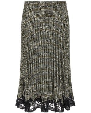 Ermanno Scervino Pleated Lace-Trim Midi Skirt - Gray
