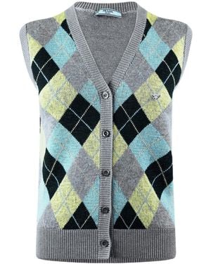 Prada Sleeveless Knitted Cardigan - Blue