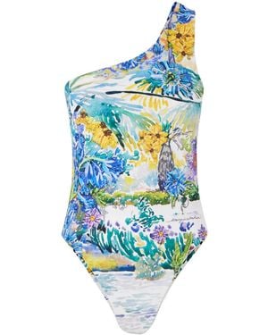 Mary Katrantzou One-Shoulder Printed Swimsuit - Blue