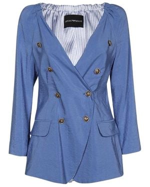 Emporio Armani Double-Breasted Silk Jacket - Blue