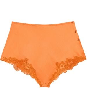 Saint Laurent Mulberry Silk Jersey Crepe-Satin Pleated Lingerie Shorts - Orange