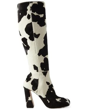 AMINA MUADDI Cow-Print Pony Hair Knee Boots - Black